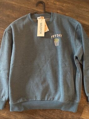 Wildfox Blue 'Fry Day' Graphic Crewneck Sweatshirt Size Small